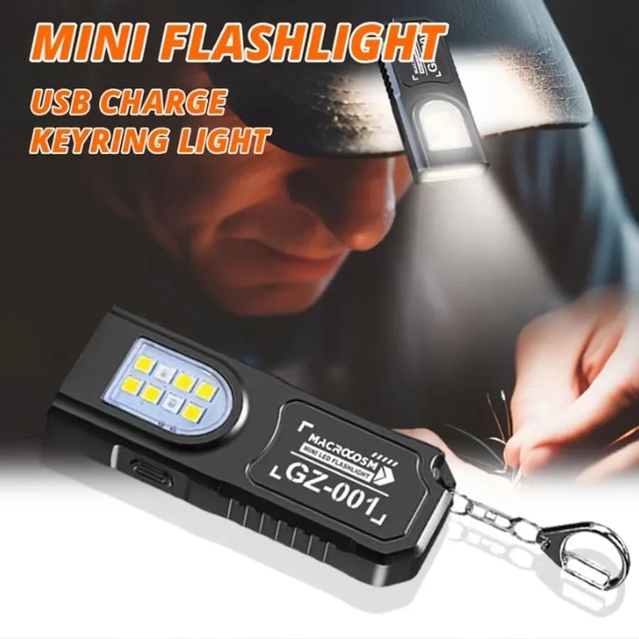 Powerful Mini COB LED Portable Flashlight with Keychain, USB Charger, Waterproof Work Light, Pocket Lamp for Camping and Walks