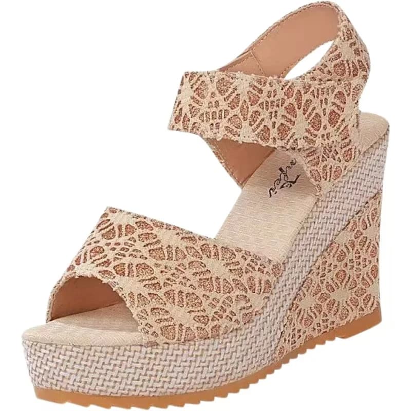 2026 Women Summer New Mesh Wedges Peep Toe Sandals Thick Sole Big size Fashionable Velcro High Heel Sandals Modern Sandals