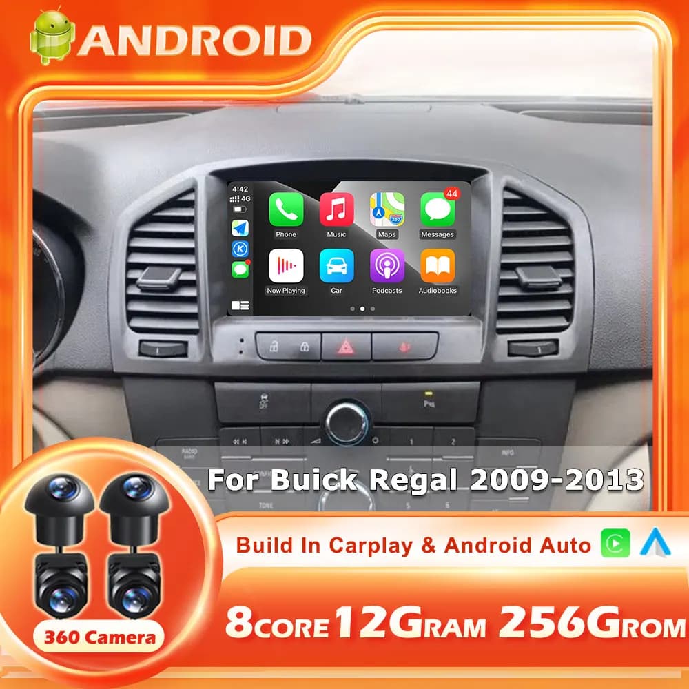 Autoradio Android 16 con Carplay, Navigazione, Lettore Multimediale e Strumenti BT per Buick Regal 2009-2013 e Opel Insignia 2008-2012