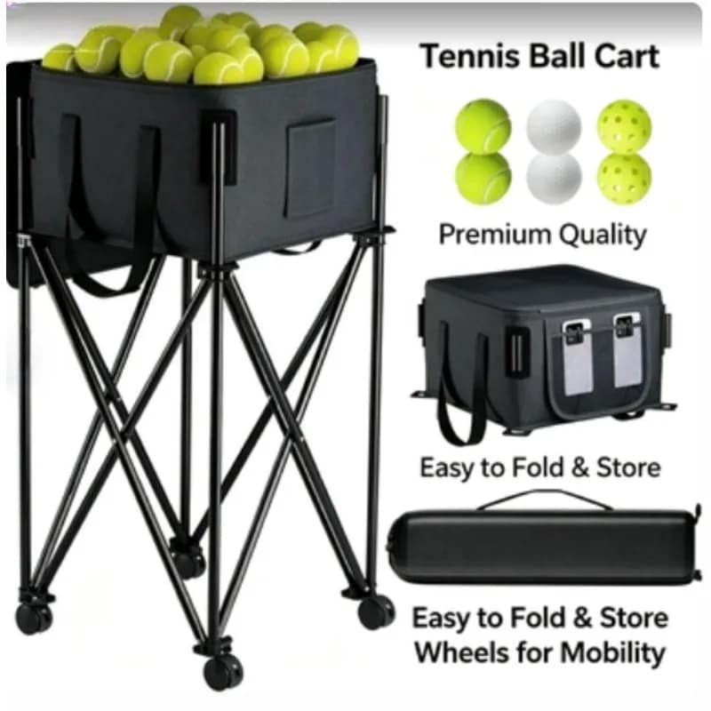 New Portable Tennis Cart Tennis Pick Ball Coach Cart Ball Frame Ball Basket Large Capacity Cart Foldable