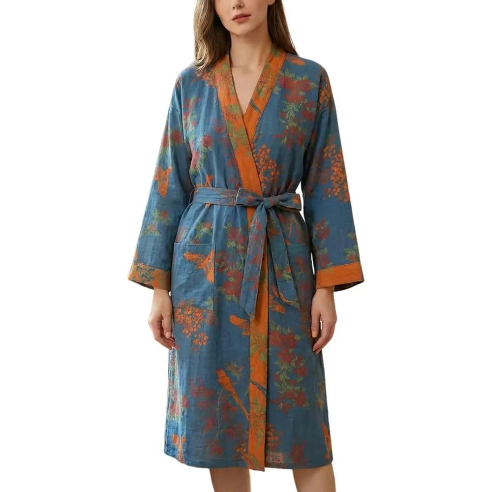 Kimono o vestaglie lunghe in cotone per donna, abbigliamento da notte giapponese Yukata, accappatoio floreale per sauna e relax