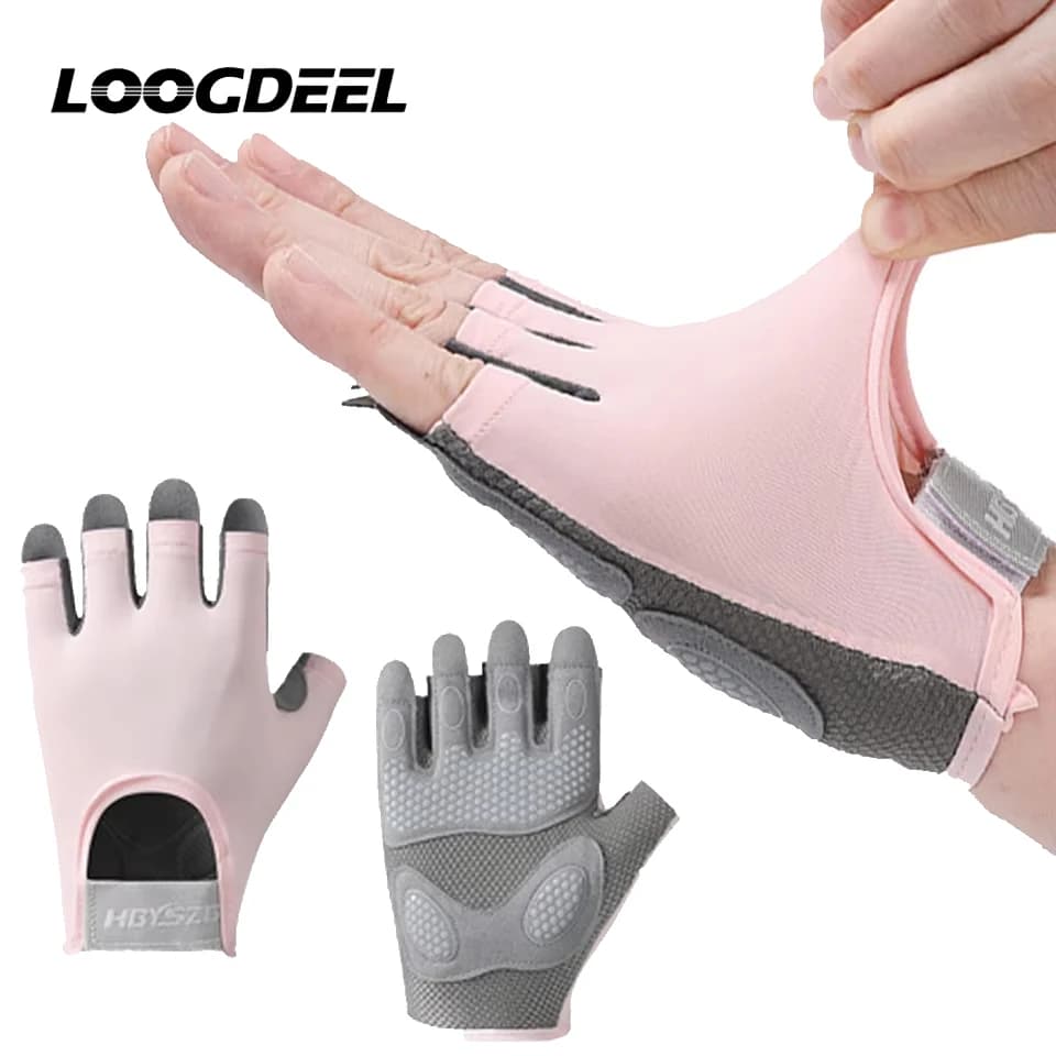 LOOGDEEL Gym Gloves for outdoor sports, non-slip, half fingers, breathable, high elasticity, summer, unisex, for weight lifting.
