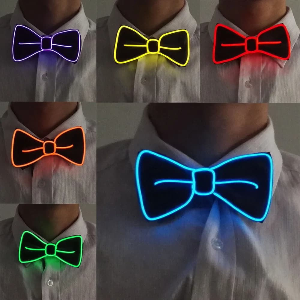 Nuovo stile illuminato papillon al neon EL Wire LED cravatta incandescente barra luminosa cravatta per feste decorazioni natalizie accessori per costumi rave