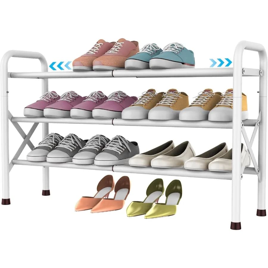 Organizzatore di scarpe a 3 livelli Scarpiera robusta per armadio Corridoio del garage Scaffale per scarpe regolabile facile da montare con design durevole e