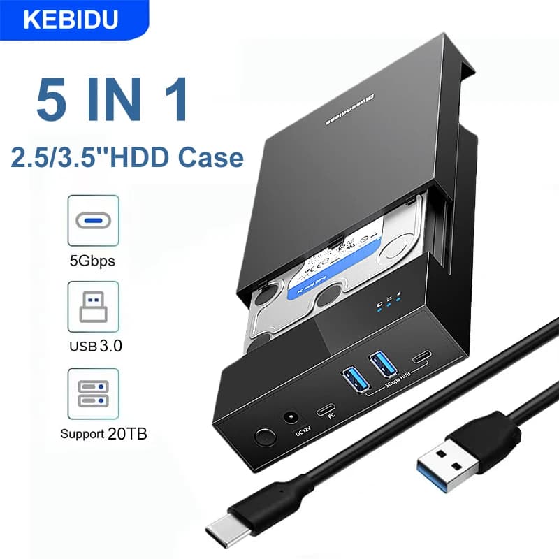 Custodia per disco rigido da 2,5/3,5 pollici Hub USB 3.0 Custodia per disco rigido da 20 TB Adattatore per lettore di disco rigido esterno SATA a USB 3.0 per PC portatile