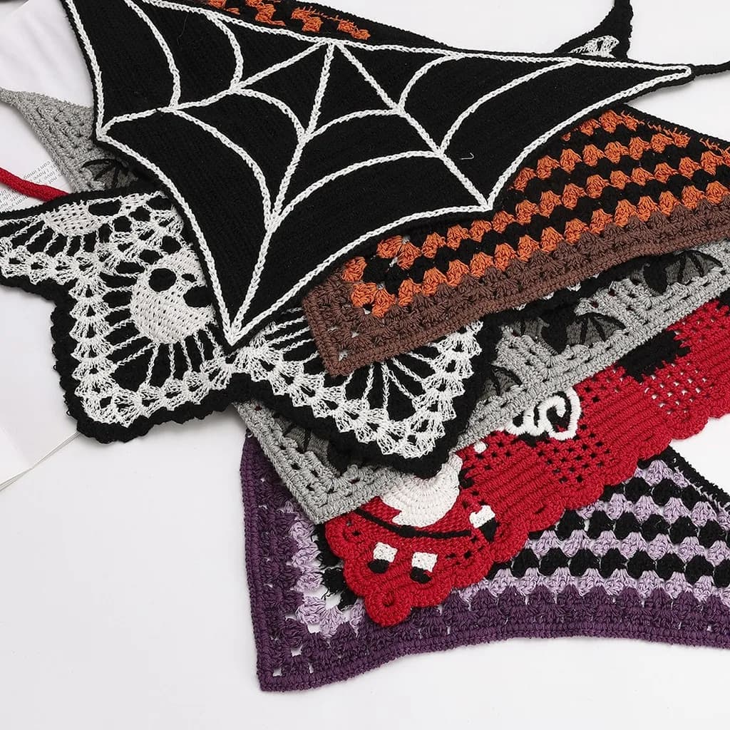 New Bat Halloween Bag Headscarf Hat Knitted Cotton Triangle Scarf Skull Spide Headband Headgear Women Girl All Saints Day Gift