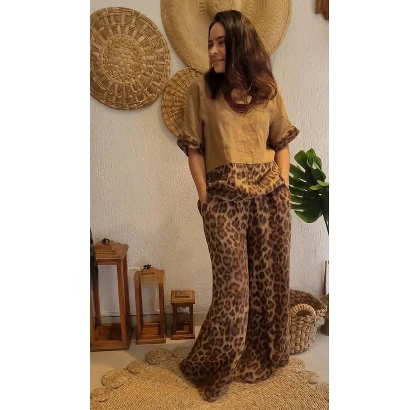 Loose Short Sleeve Leopard Print Top And Wide Leg Pants Set Women's Casual Sportswear Spring 2026 Fashion Online And In-store