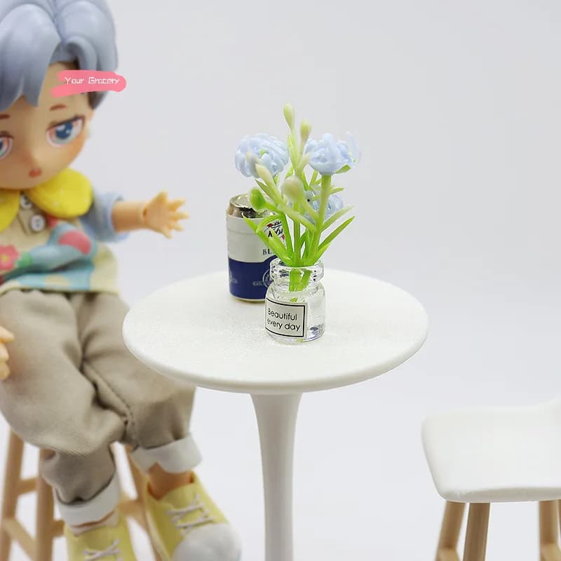 Tavolo rotondo e sedia da bar con gambe alte per casa delle bambole in miniatura Set di mobili di simulazione Giocattoli per la decorazione della casa delle bambole