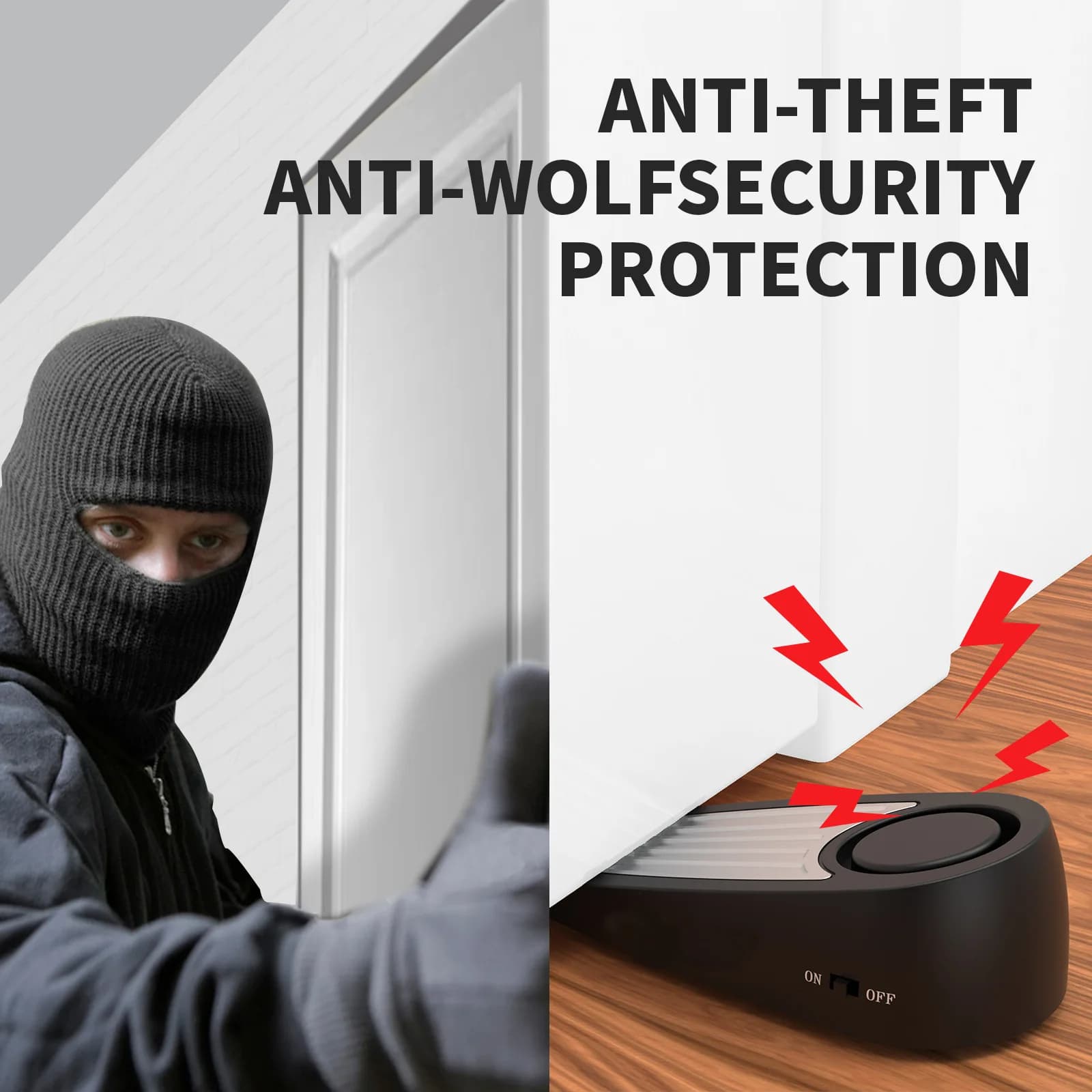 Allarme arresto porta wireless 130dB Sensore attivato a vibrazione Allarme antifurto Porta allarme antifurto a forma di cuneo per la casa dell'hotel