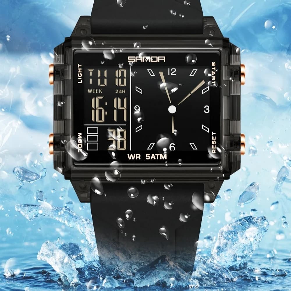 SANDA 6273 Digital Watch for Men Women Square Dial Sport Waterproof Watches Man LED Pointer Double Display Relogios Masculino