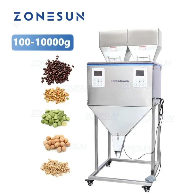 Macchina Riempitrice di Sacchetti in Plastica ZONESUN per Polveri Secche, Frutta Secca, Farina d'Avena e Mais con Doppio Serbatoio DL-5000