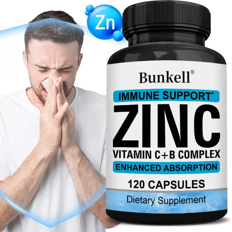 Capsule di Zinco con Vitamina C, B2, B6, Integratore Antiossidante per il Supporto Immunitario, Favorisce la Produzione di Energia, Benessere della Pelle e Generale del Benessere