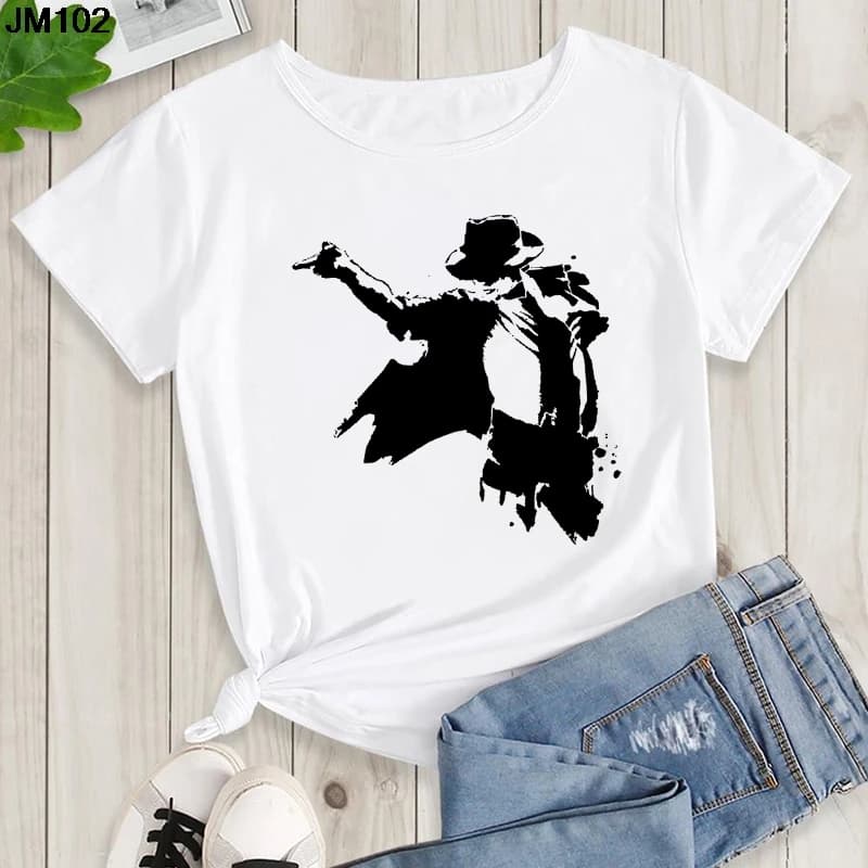 Camicia Estiva da Donna con Stampa Pop King Michael Jackson, Top Casual Bianco Stile Harajuku, Camicia Trendy Rock da Donna
