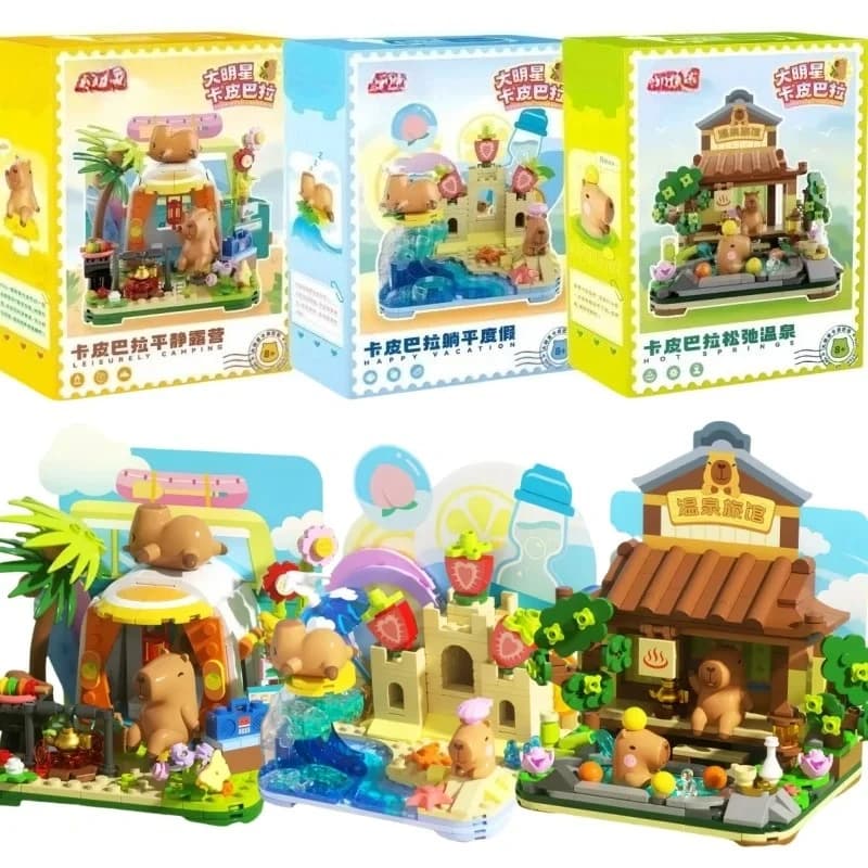 Set di Blocchi da Costruzione DIY Capibara Kawaii, Modellino di Animale Cartoonesco, Decorazione per la Stanza, Giocattolo Creativo, Regalo di Compleanno per Bambini