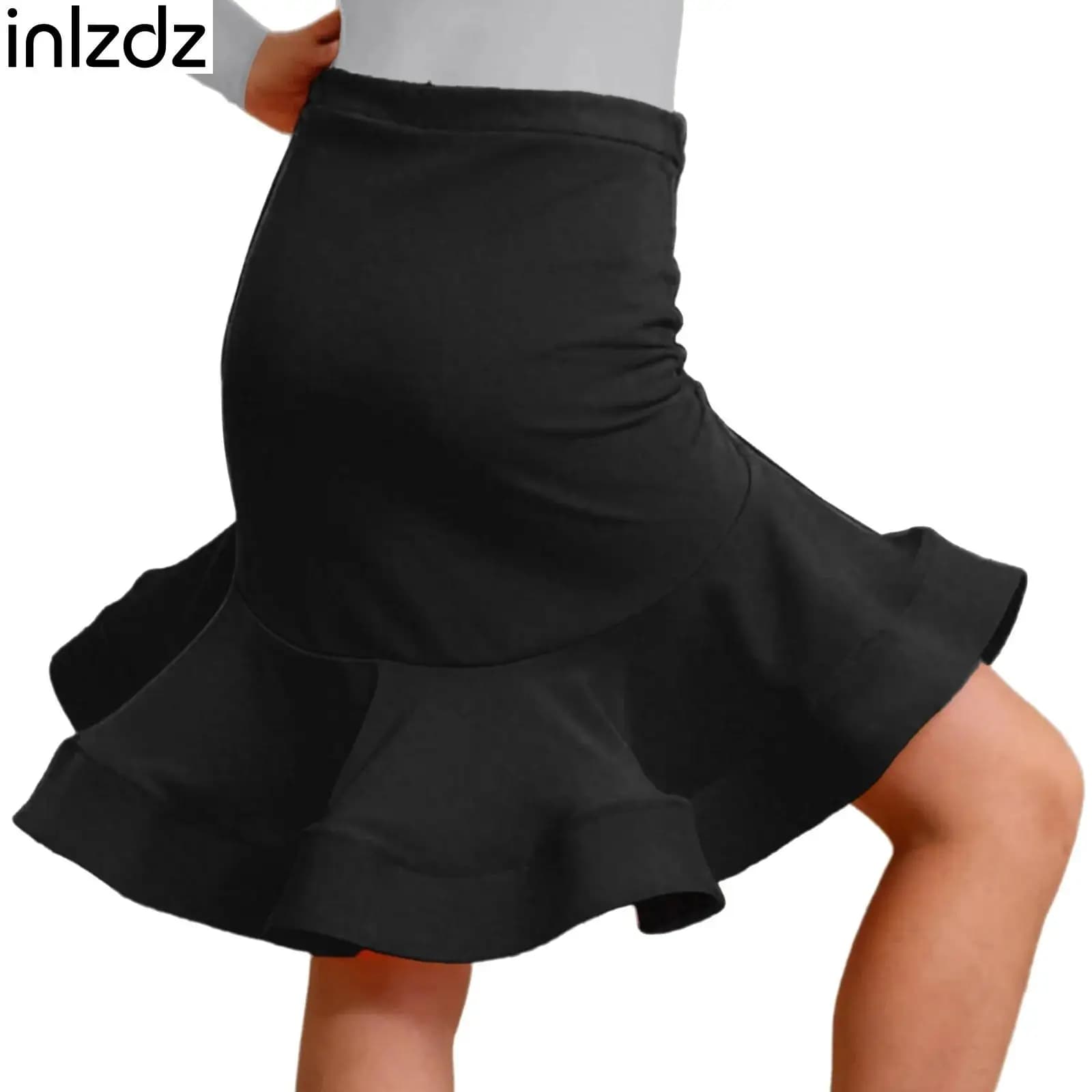 Gonna da ballo latino per bambine, costume da competizione per Samba Salsa Tango, gonna elasticizzata con volant, abbigliamento da pratica per bambini