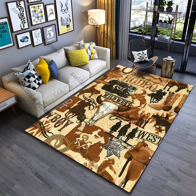 Tappeto da gioco/mattonella per gattonare per bambini, tappeto da yoga, tappeto decorativo per soggiorno, tappeto da rodeo con motivi della cultura western cowboy