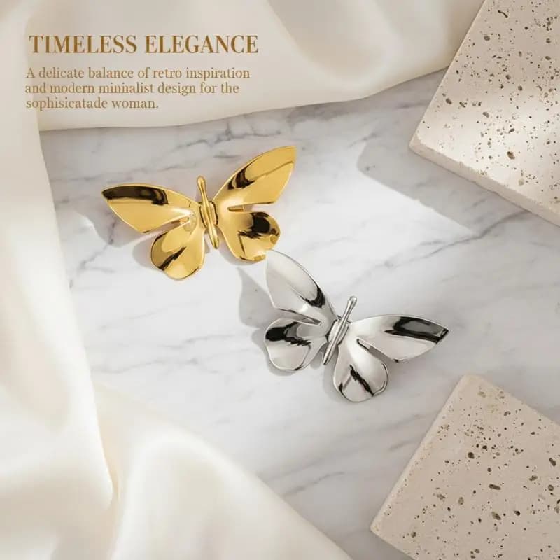 Glossy Butterfly Stainless Steel Brooch For Women Fashion Gold Silver Color Collar Lapel Pins Scarf Brooches Jewelry Gifts