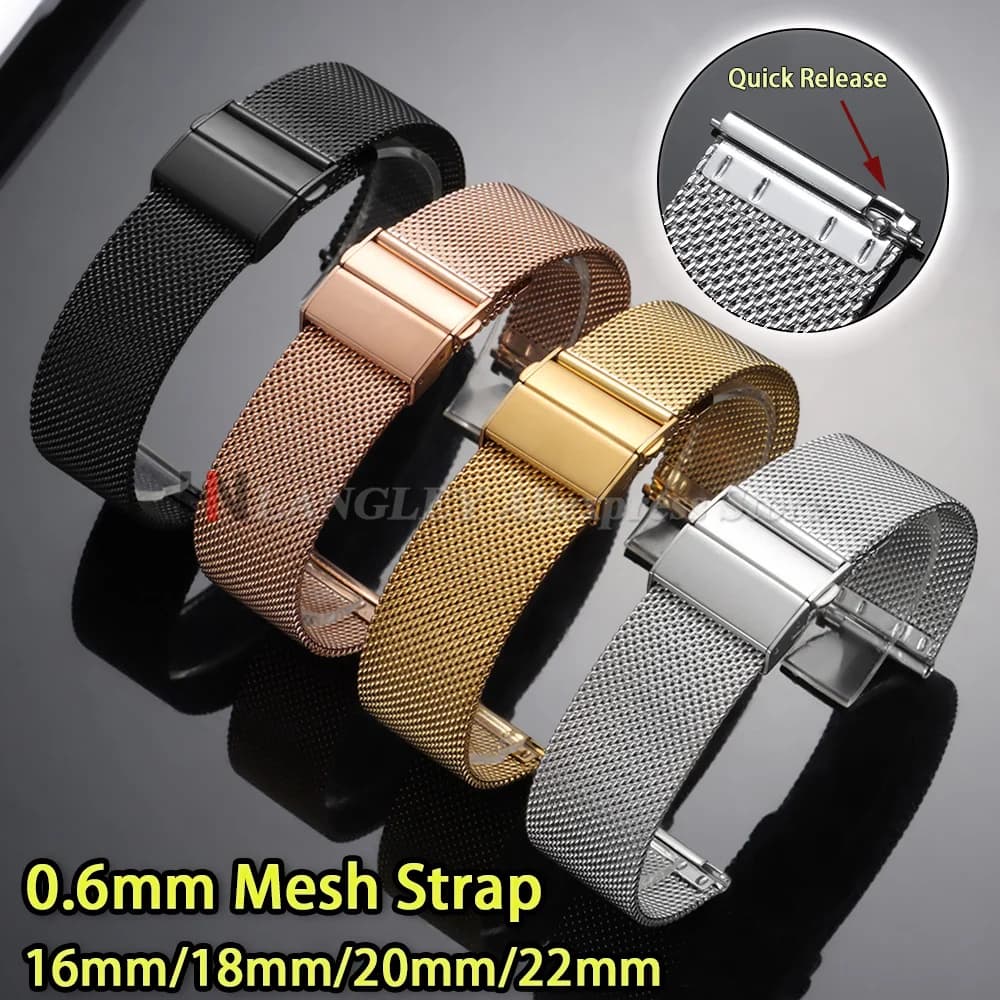 Stainless Steel Watch Straps 16mm 18mm 20mm 22mm Quick Release Watchbands for Seiko for DW 0.6mm Milanese Men Women Watches Band