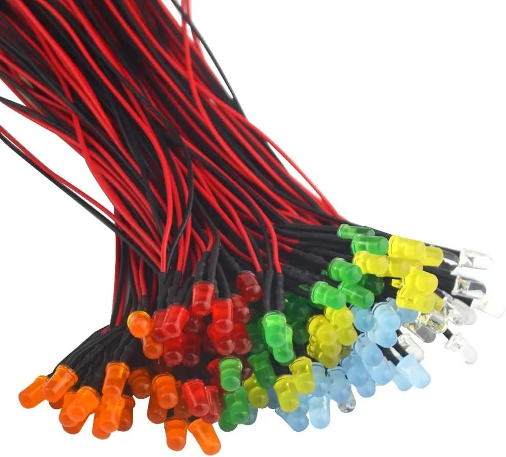 50/150 pezzi 12V 5mm Diodi LED da 7,9 pollici precablati 5 colori X 10/30 pezzi Kit assortito Bianco Rosso Verde Blu Giallo Emissione