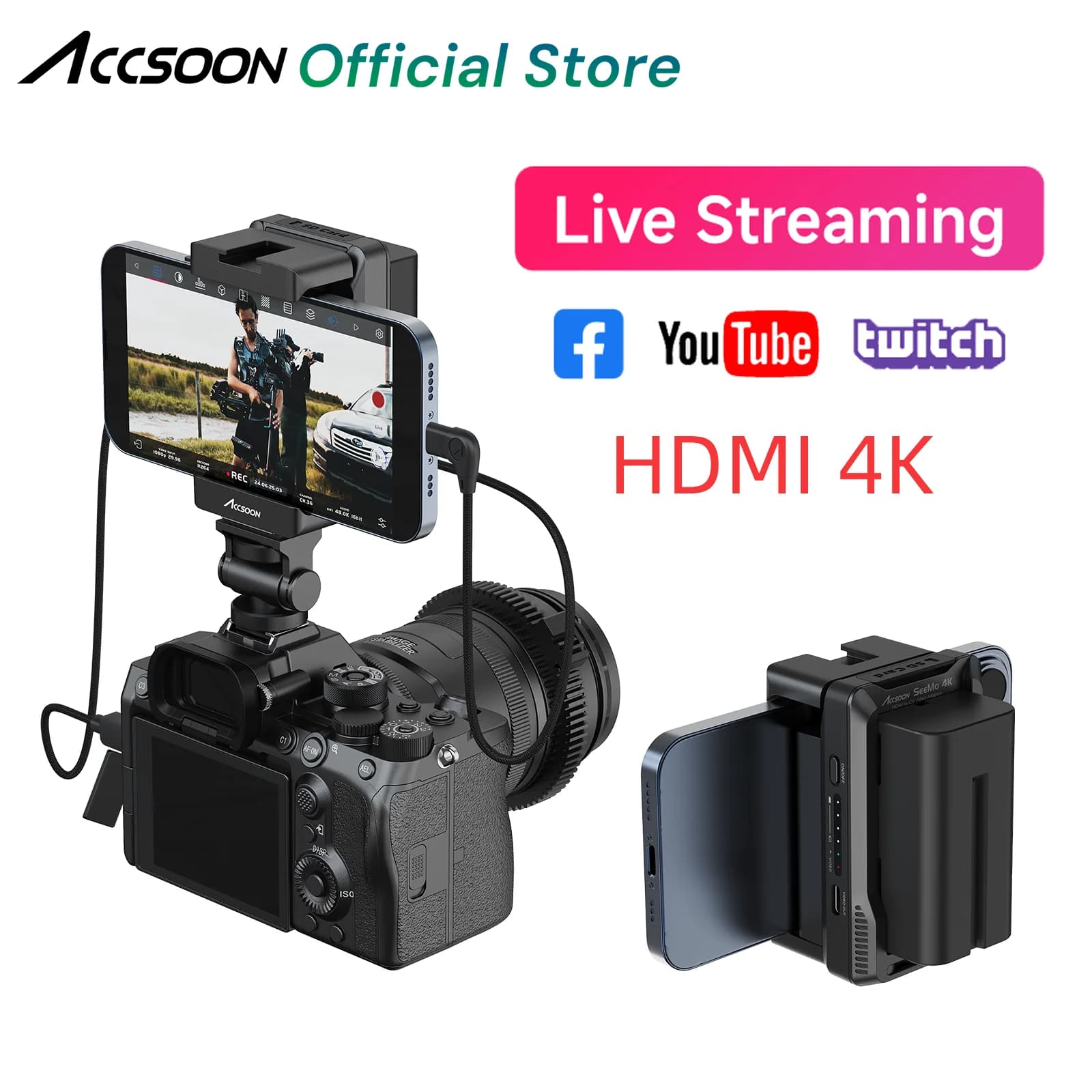 Accsoon Seemo 4K HDMI a USB-C registrazione di conversione della trasmissione Video per iPhone ipad ricarica RTMP Live Streaming