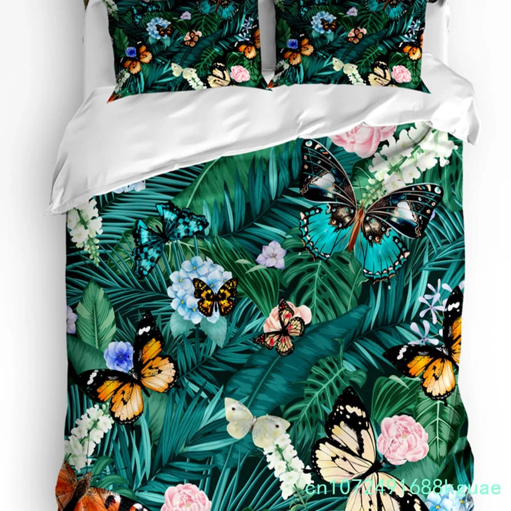 Nordic Style Flower Palm Leaf Butterfly Duvet Cover With Pillow Case Custom 3pcs Bedding Set Quilt Cover Double Bed Home Textile