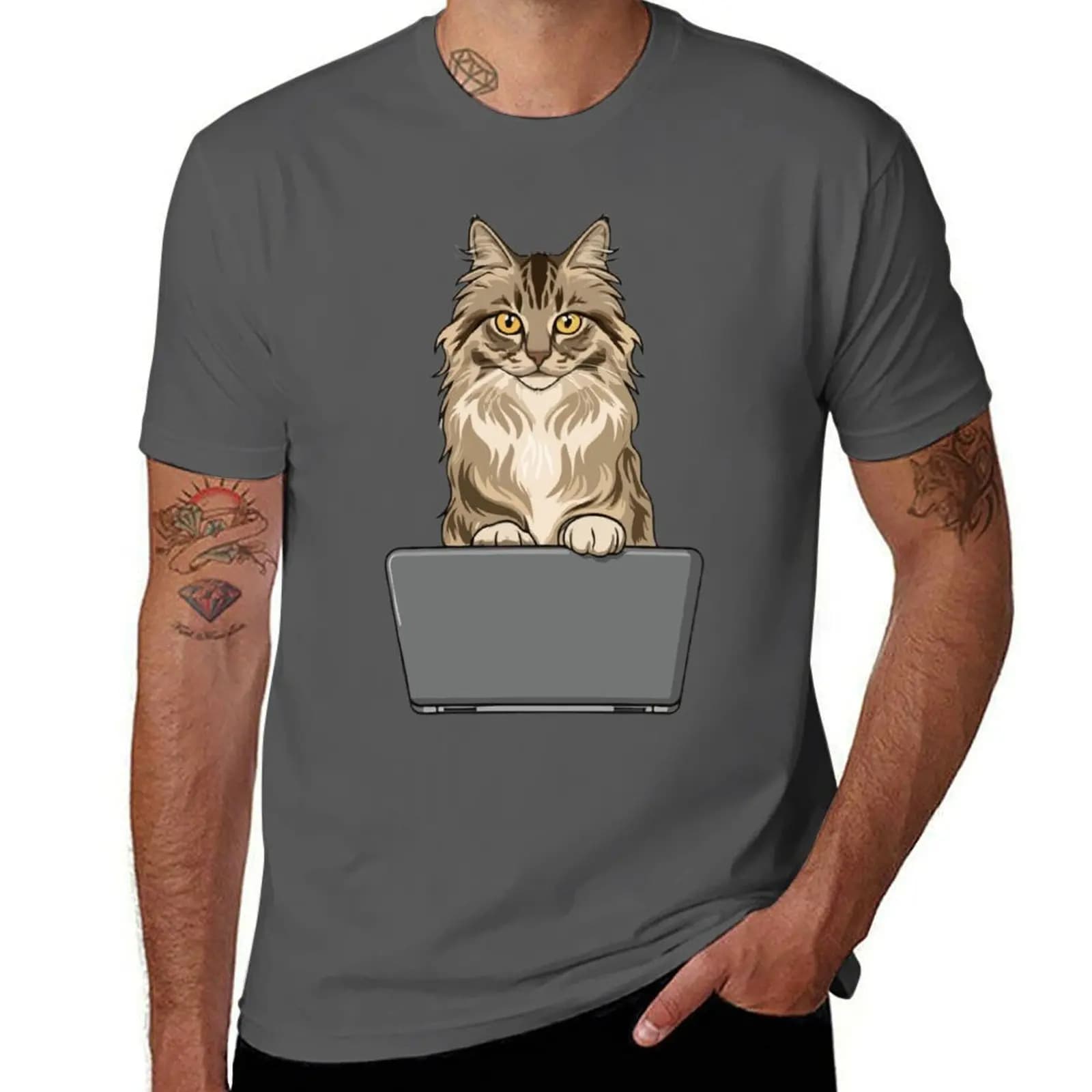 T-shirt Siberian con stampa laptop, maglietta sportiva a maniche corte per corsa e palestra
