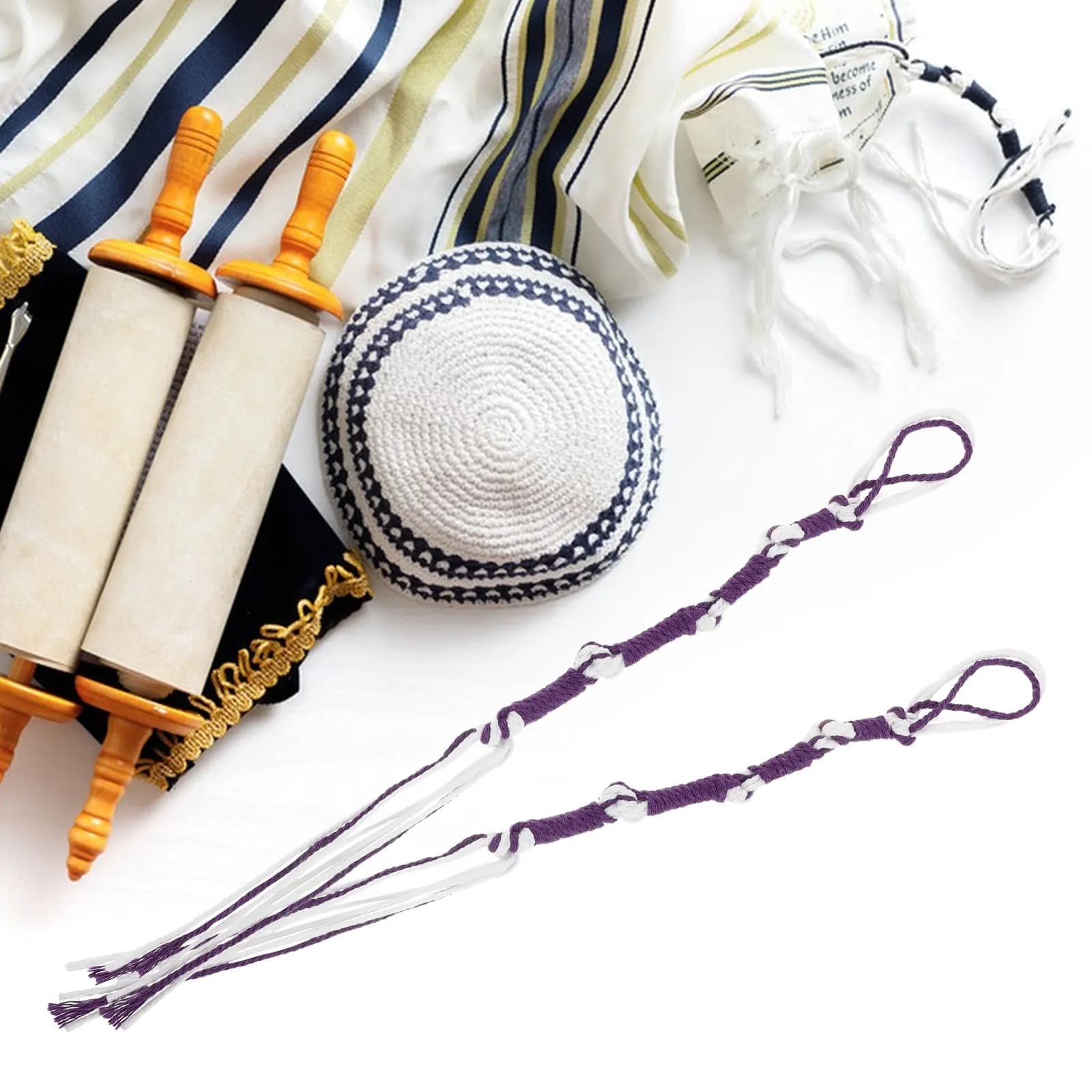 Set Completo di 8 Tzitzits Tradizionali Ebraici, Accessori per Scialle di Preghiera, per Pantaloni, Jeans, Uomo, Casa