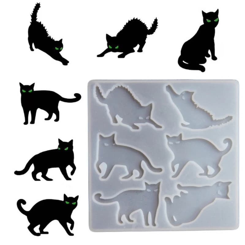 Stampo in silicone per gatti di Halloween Ciondoli per gatti unici Stampi epossidici Portachiavi Orecchini Ciondolo Stampo in