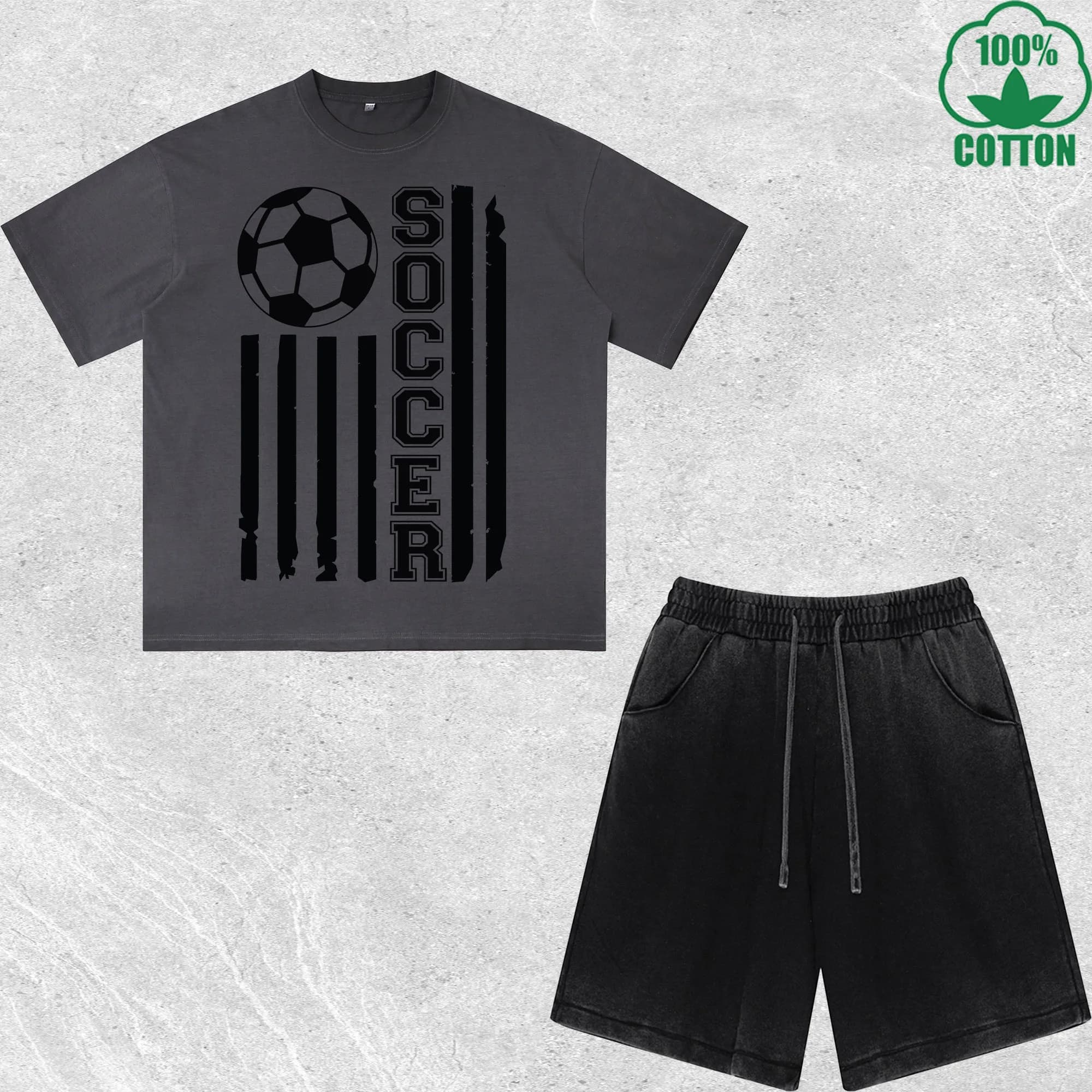 Set T-shirts and Shorts Football with Print National Flag, Washed Effect, Wide fit, Trendy, 100% Cotton, Convenience Pack