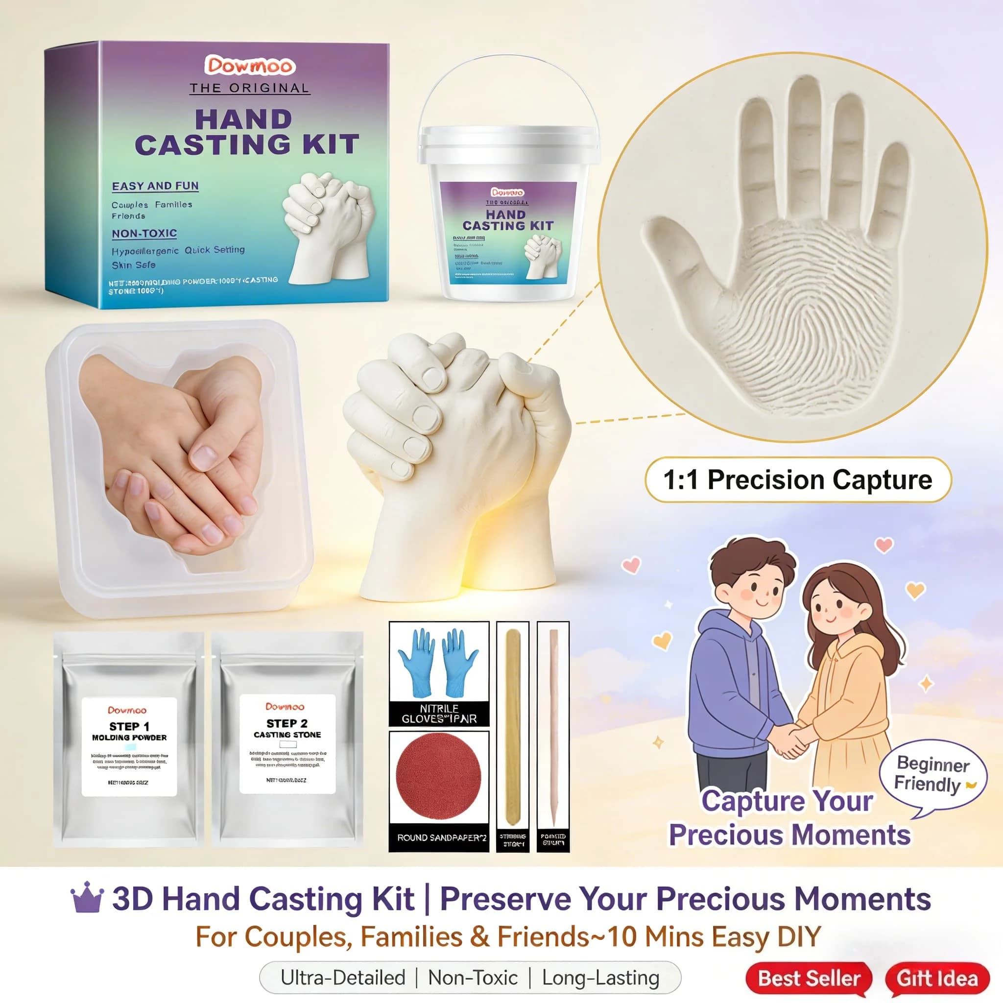 Kit Fai-da-Te per Creazione Stampi 3D, Set Regalo per Famiglia, Coppie e Bambini, Kit Completo Sicuro per Impronte in Gesso