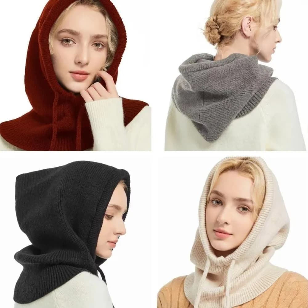 Berretti con cappuccio lavorati a maglia invernali spessi Isolamento caldo Passamontagna antivento Cappello con coulisse Colletto monopezzo traspirante regolabile