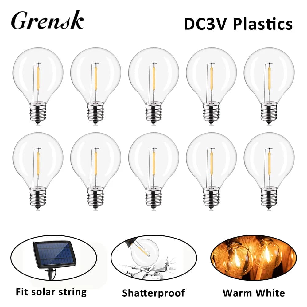 Lampadine di ricambio in plastica G40 DC3V per luci a stringa solare Prese a vite E12 Lampada LED decorativa infrangibile Illuminazione camper RV