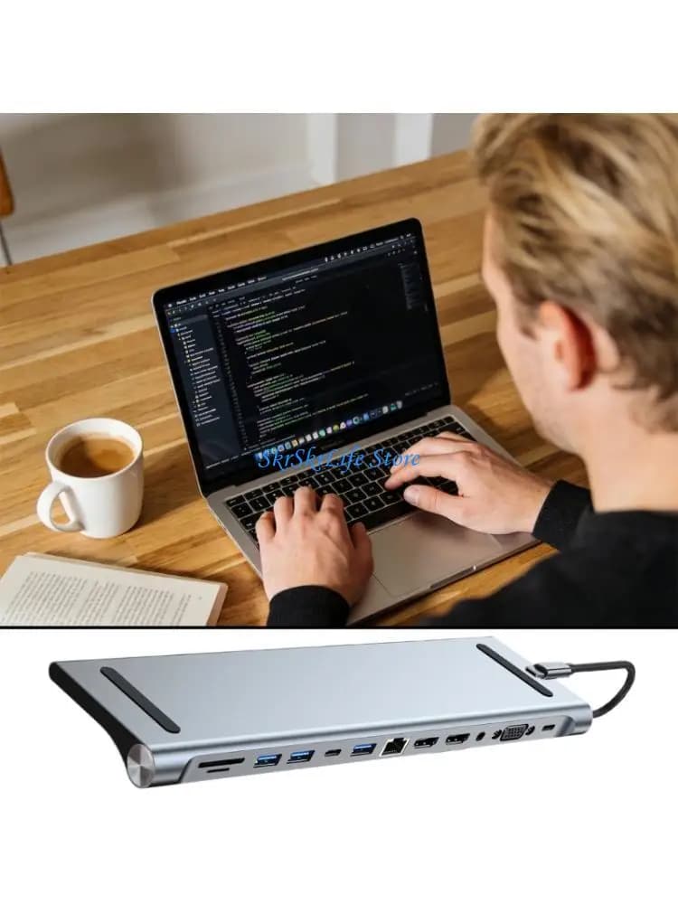 E65E Adattatore multiporta splitter USB USB 2.0 tipo C 12 in 1 in alluminio 4K RJ45