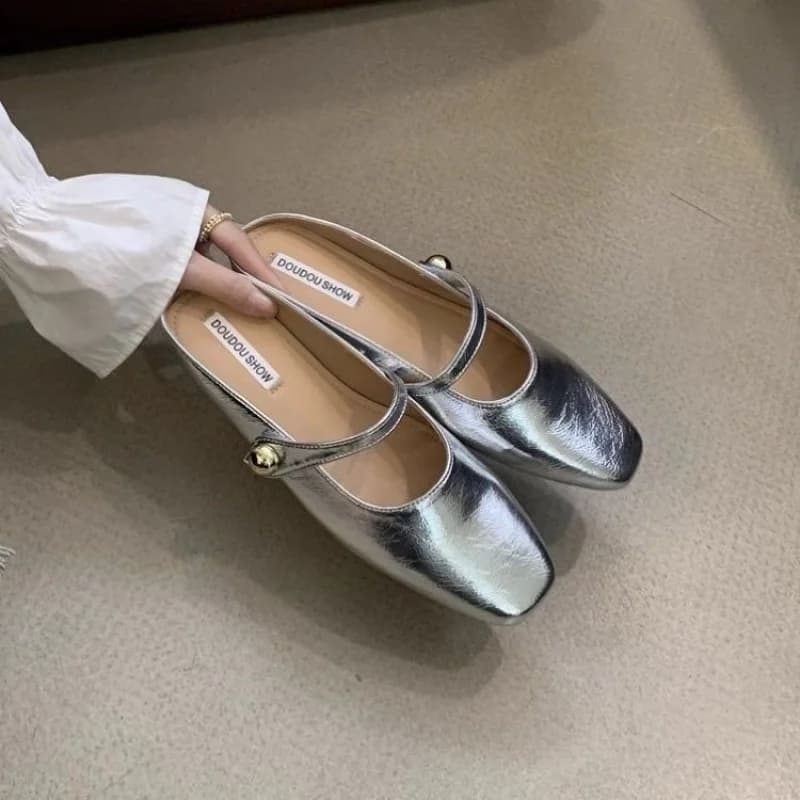 Ciabatte da donna a punta chiusa in pelle PU con tacco basso quadrato inferiore a 3 cm, suola in gomma, comode, casual, per interni ed esterni, slip-on
