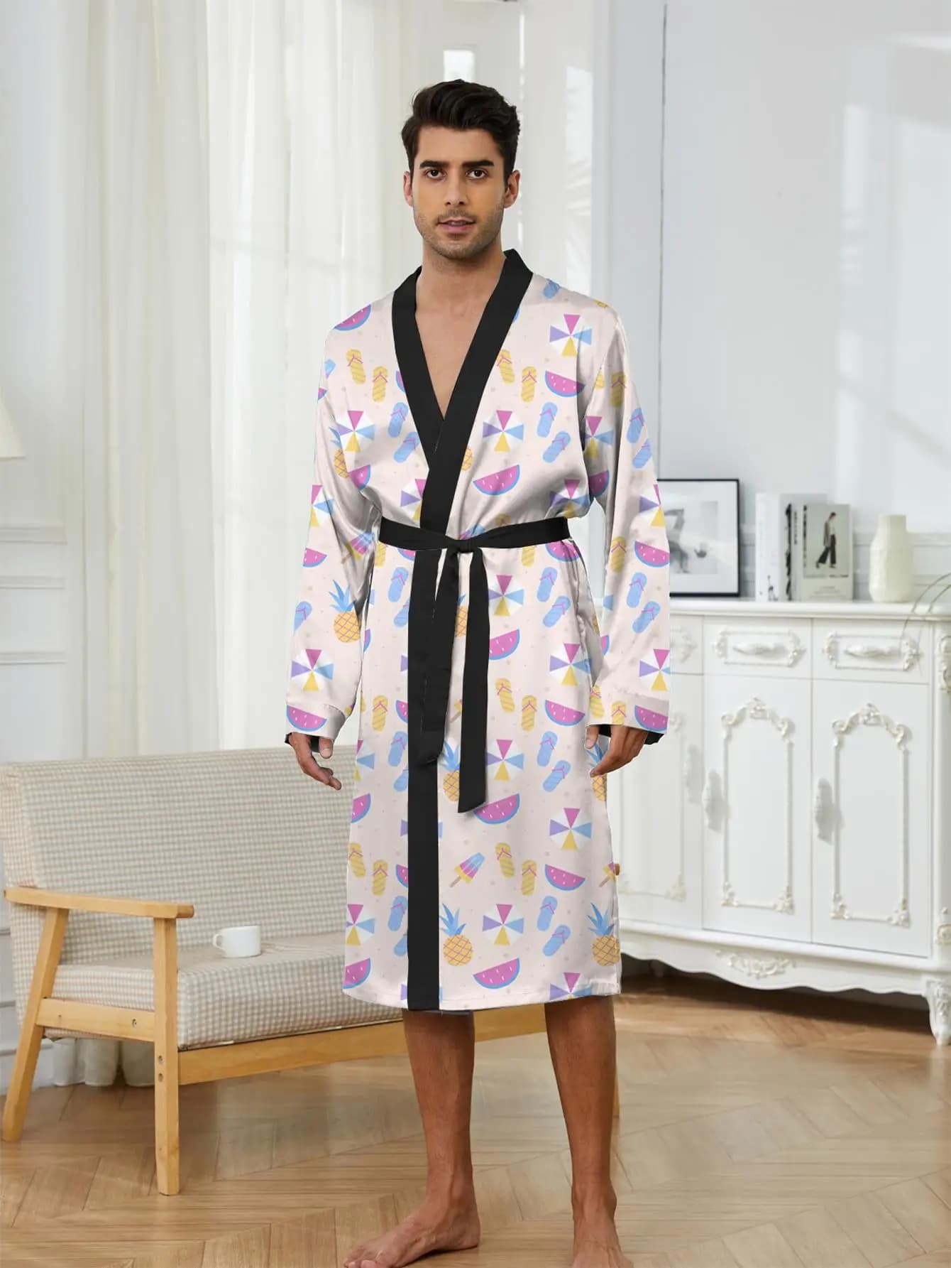 1pcs Men's Robes 2026 Spring/Summer Graphic bath robe Breathable 3D Printed Bathrobe men Men's bathrobe Funny pajamas Robes