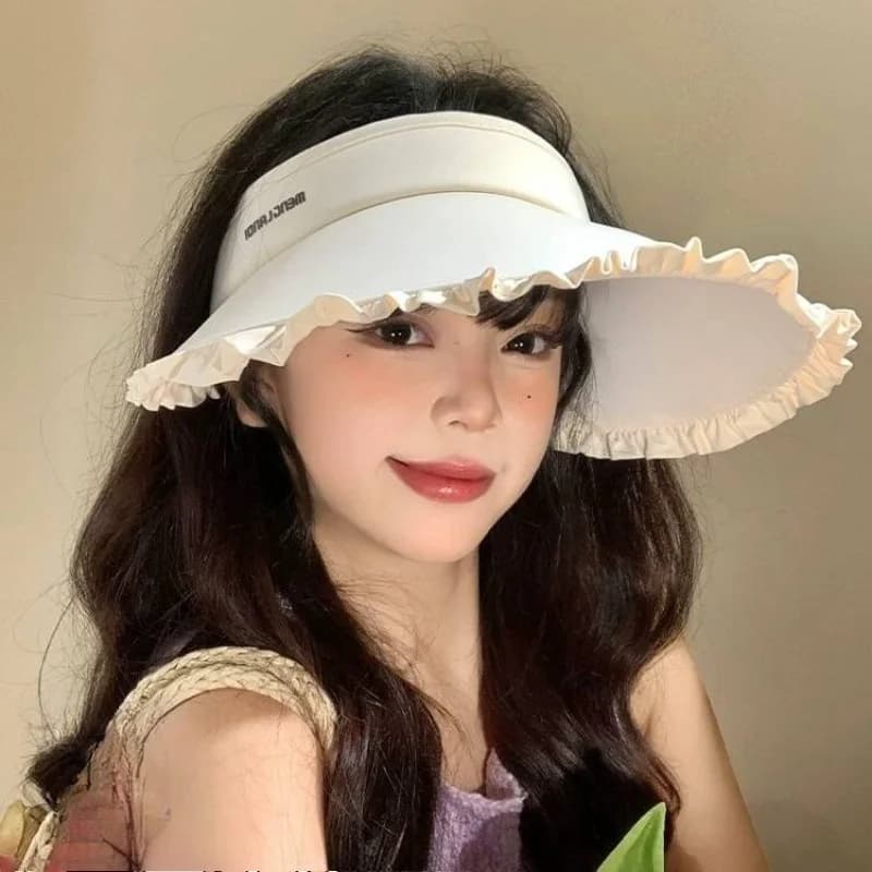 Cappello Estivo Parasole da Ciclismo per Esterni, Cappello da Sole da Donna a Tesa Larga Anti-UV, Cappello Parasole Vuoto con Apertura per Coda di Cavallo, Cappello Pieghevole