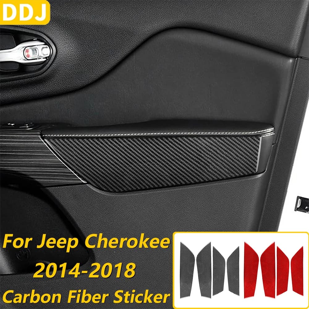 Copertura Decorativa in Fibra di Carbonio Morbida per Pannello Laterale Interno Porta Anteriore e Posteriore per Jeep Cherokee 2014-2018, Accessori Interni Adesivi
