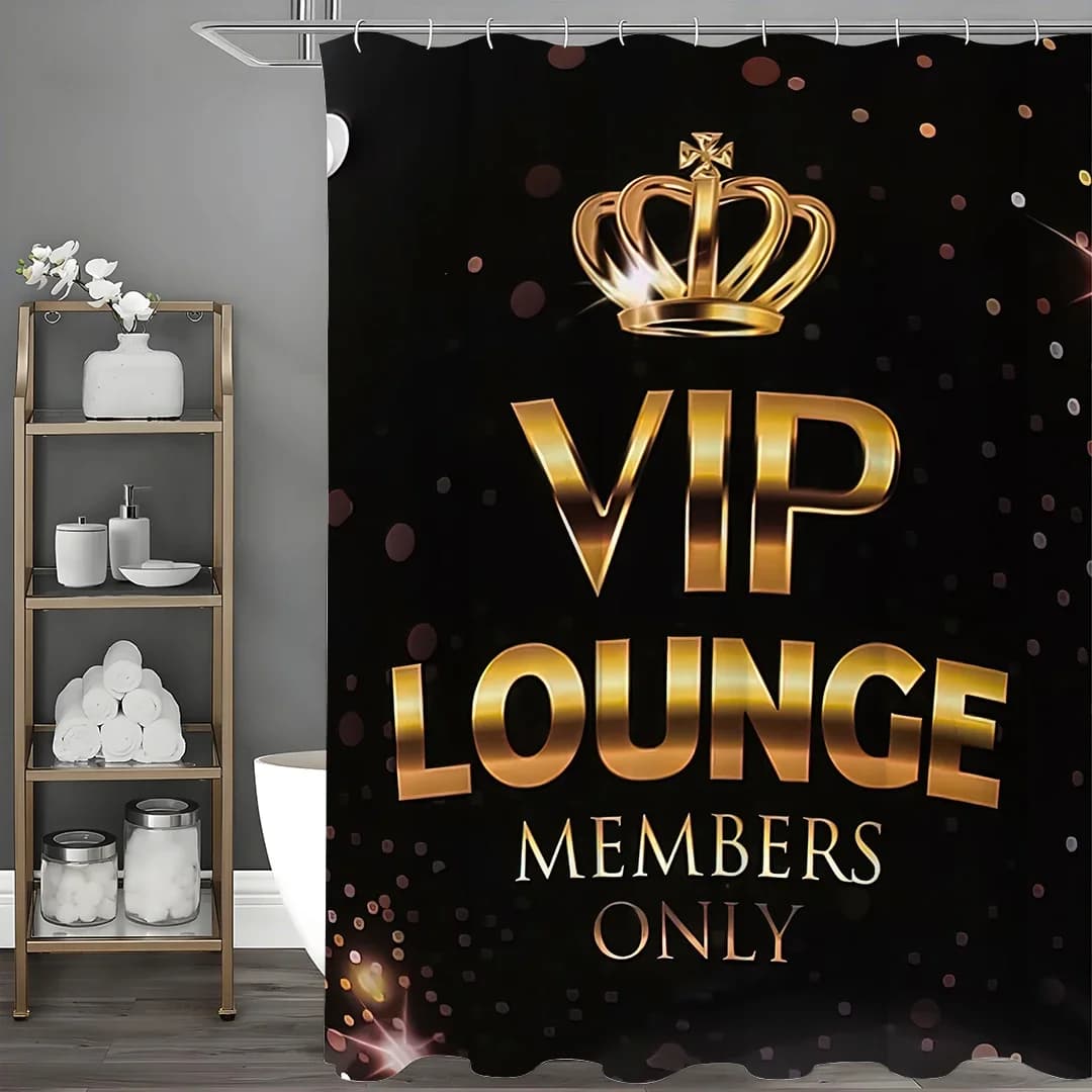 Tenda da doccia con carta VIP elegante e premium, tenda da doccia decorativa per il bagno, tenda da doccia impermeabile con ganci
