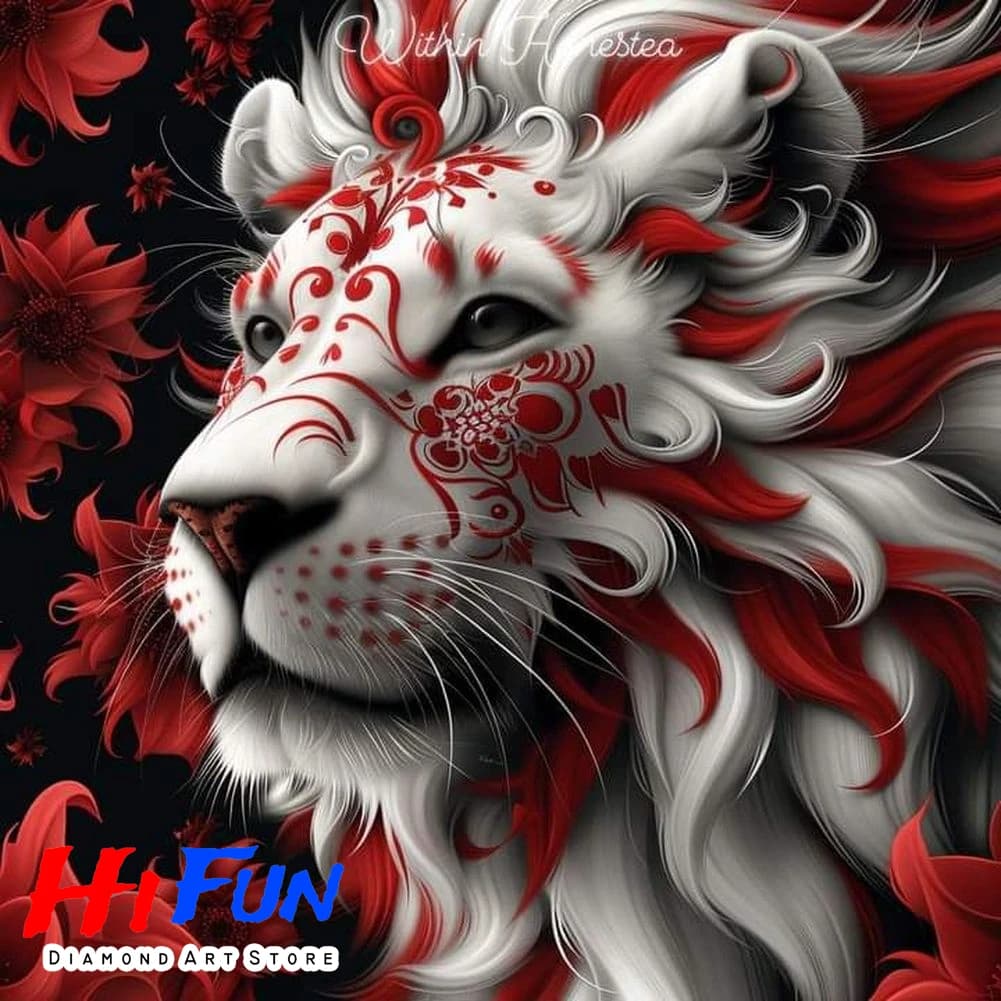 DIY 5D Diamond Painting Full Round Powerful Red White Lion Wall Poster Diamond Embroidery Animal Cross Stitch Set Art Decoration