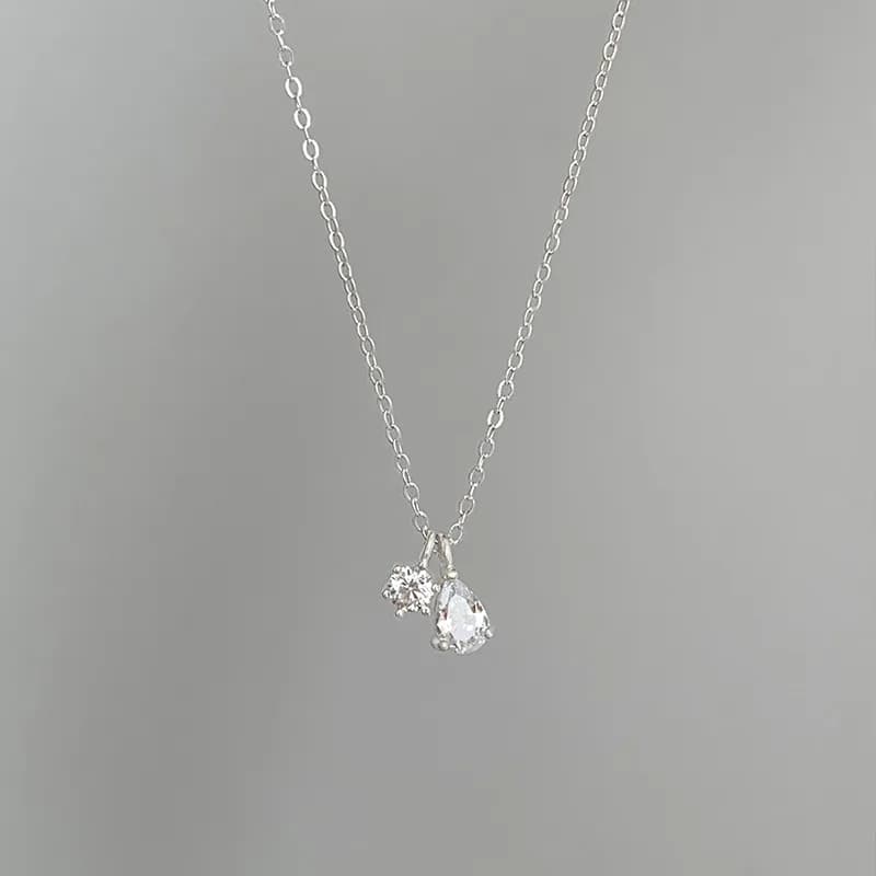 Mini Shiny Delicate 925 Sterling Silver Teardrop-shaped Zircon Pendant Choker Necklace for Woman Collarbone Chain Jewelry Gifts