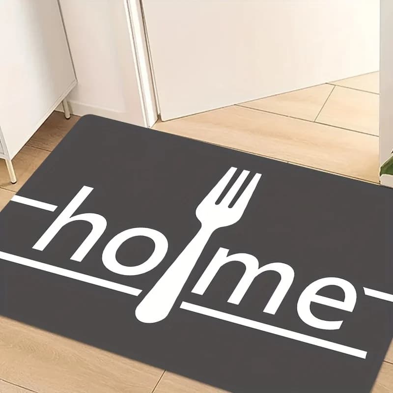 1 dark grey kitchen mat with fork design and knife: anti-slip carpet, washing machine for dining room, bathroom and outdoor use