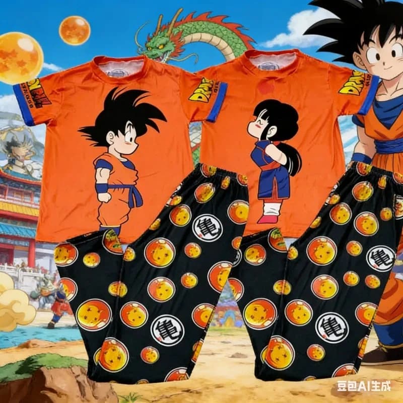 Set Pigiama Bandai 2026 Son Goku Kiki, Abbigliamento Coordinato per Famiglia, Maglietta a Maniche Corte e Pantaloni Larghi per Ragazzi e Ragazze, Asciugatura Rapida per l'Estate