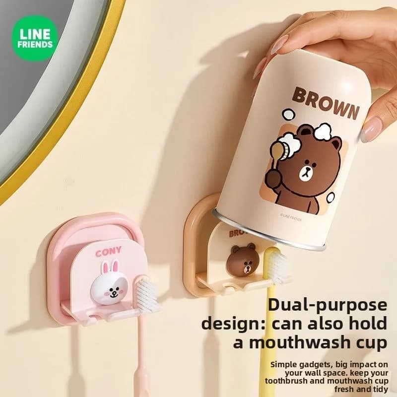 LINE FRIENDS Cony cartoon cute toothbrush holder wall-mounted no-drill for men and women couples anime merchandise wholesale