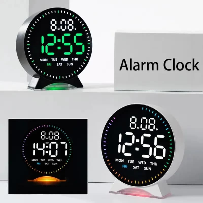 Sveglia elettronica a LED Luci d'atmosfera Orologi digitali multifunzionali a LED Visualizzazione della data Orologio da tavolo Luce notturna Camera da letto