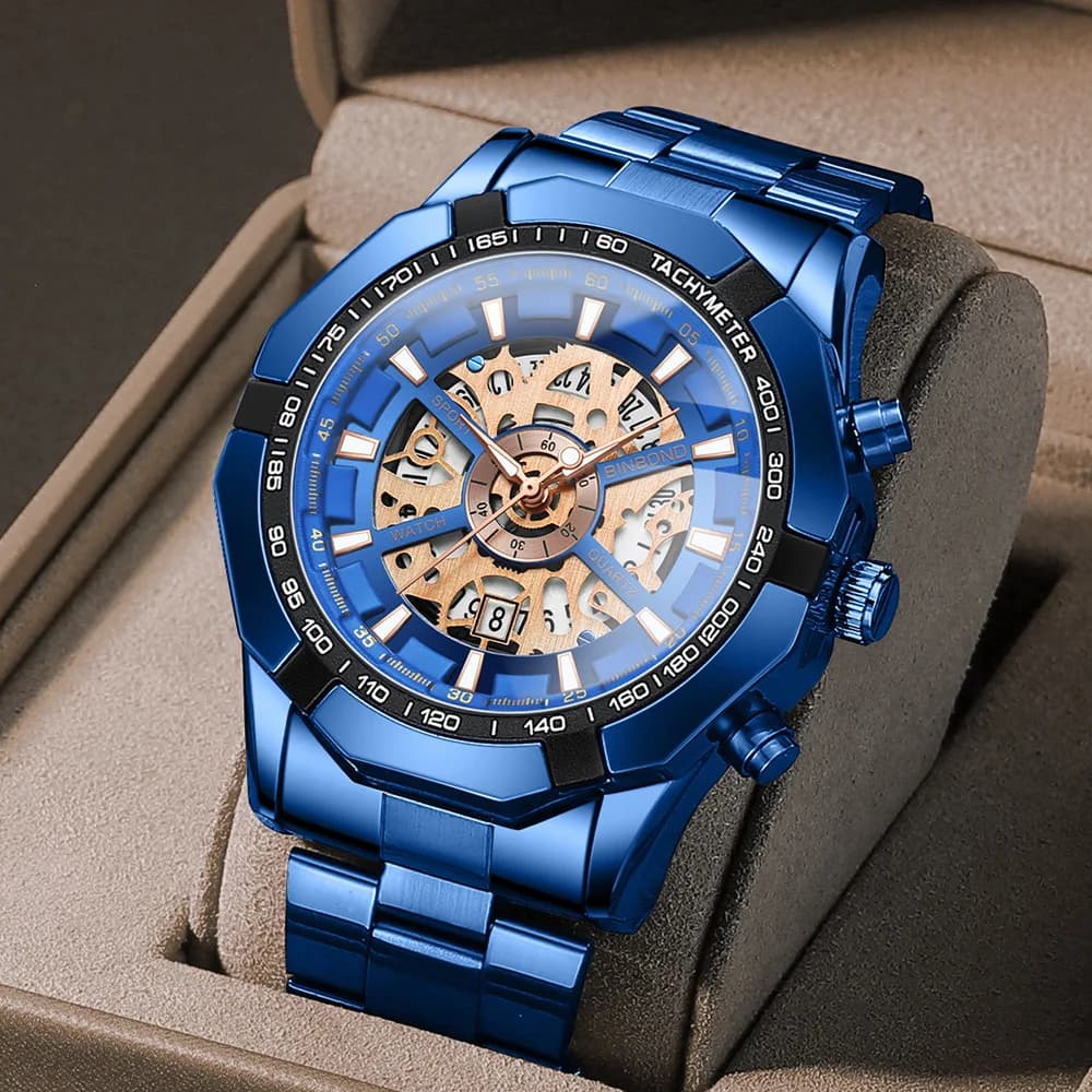 UTHAI orologio da uomo leggero marchio di lusso business cavo luminoso impermeabile cinturino in metallo in acciaio inossidabile orologi al quarzo moda maschile