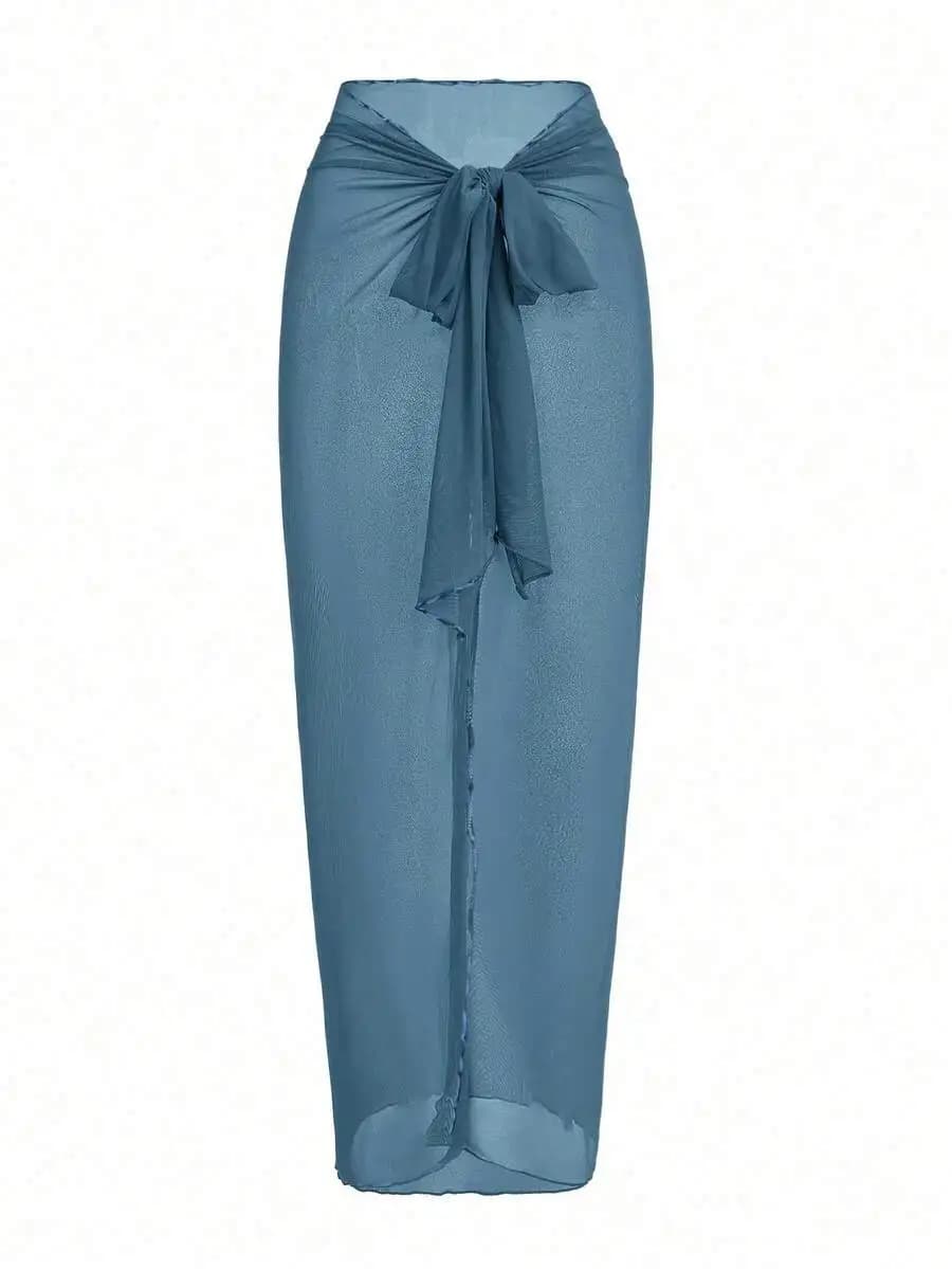 Women Solid Color Wrap Skirt Swimsuit Cover Up Minimalist Summer Beachwear