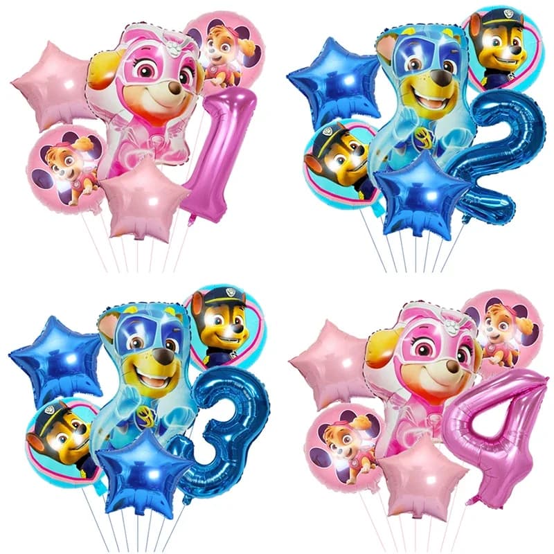 6 pezzi Paw Patrol Tema Compleanno per bambini Set di palloncini Chase Skye Cartoon Dog Decorazione per feste Palloncino giocattolo Baby Shower Palla regalo