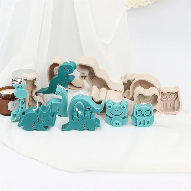 Mould of various cute animals dinosaur giraffe frog elephant owl molds silicone chalk candle molds for aromatherapy in soft clay DIY