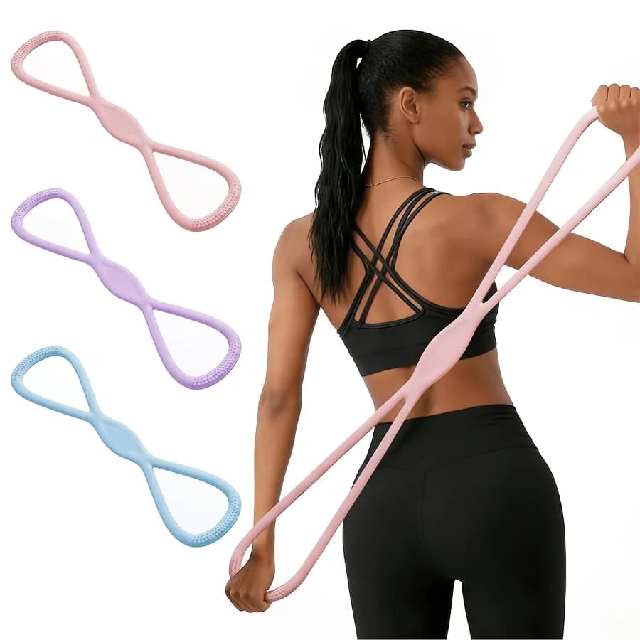 Figure 8 Resistance Bands for Women & Men - Silicone Pull Rope for Shoulder, Back & Arm Workout - Home Gym, Yoga, Pilates-Toning