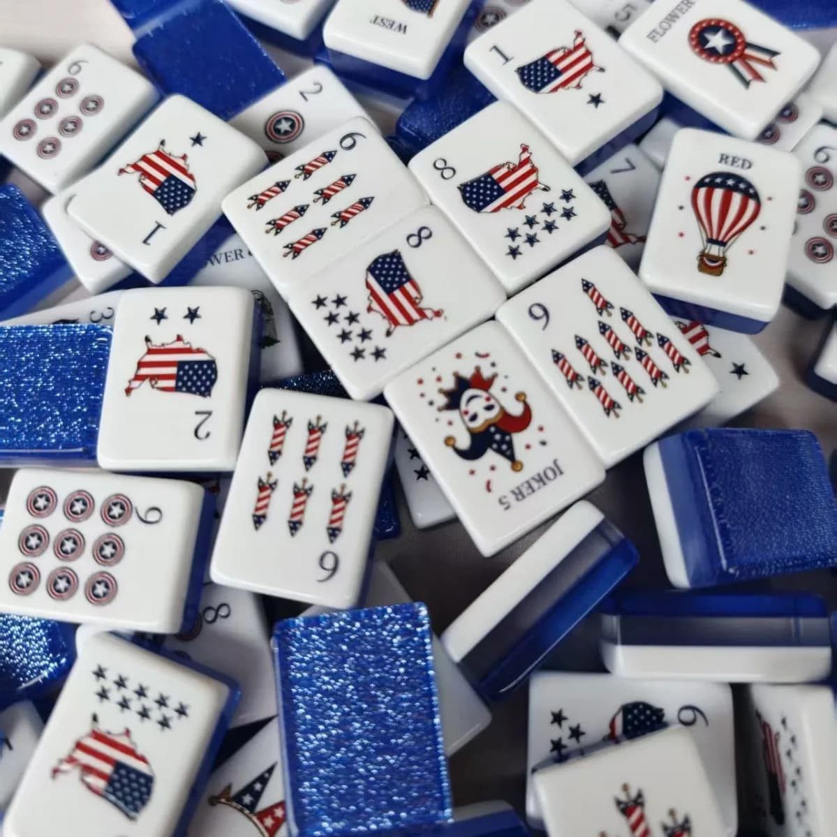 Luxury Blue American Mahjong Tiles 160pcs Engraved Acrylic US Mah Jongg Set Adult Mahjong Game for Family Club Board Game Gift